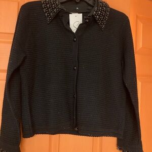 NWT Sioni Black BeadedCardigan Sz M